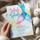 Mermaid Tail Glitter 2nd Birthday Invitation