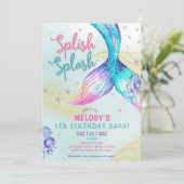 Mermaid Tail Glitter 4th Birthday Invitation (Debout devant)