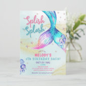 Mermaid Tail Glitter 6th Birthday Invitation (Debout devant)