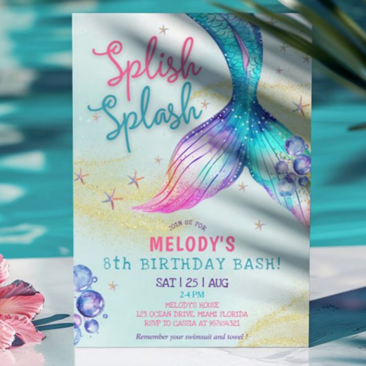 Mermaid Tail Glitter 8th Birthday Invitation