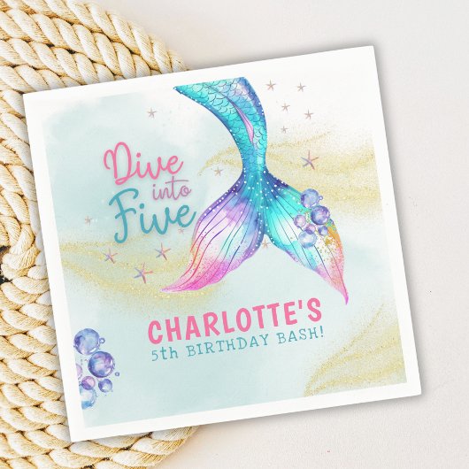 Mermaid Tail Glitter Dive into Five birthday Servet