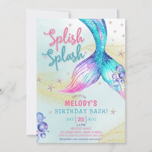 Mermaid Tail Glitter Splish Splash verjaardag Kaart (Voorkant)