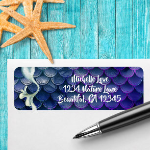 Mermaid Tail in Blue en Sparking Scales Address Etiket