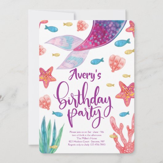 Mermaid Tail Invitation Anniversaire (Devant)