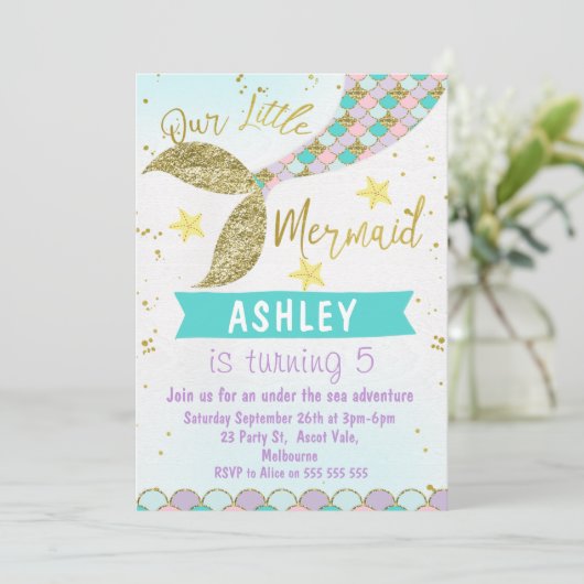 mermaid Tail invitation d'anniversaire (Debout devant)