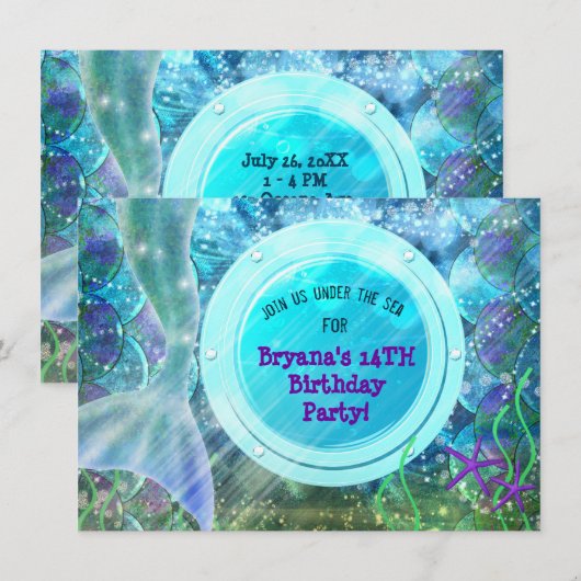 Mermaid Tail Magic onder de Birthday-Zee Kaart (Voorkant / Achterkant)