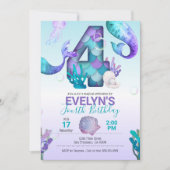 Mermaid Tail Mermaid Invitation for 4th Birthday Kaart (Voorkant)