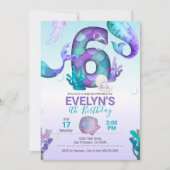 Mermaid Tail Mermaid Invitation pour 6e anniversai (Devant)
