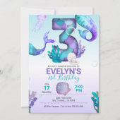 Mermaid Tail Mermaid Invitation pour le 3e anniver (Devant)
