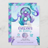 Mermaid Tail Mermaid Invitation pour le 8e anniver (Devant / Derrière)