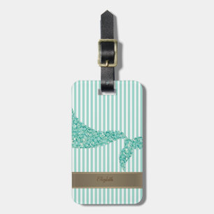 Mermaid Tail Mint White Stripes Bagagelabel