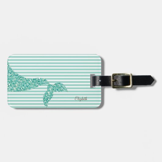 Mermaid Tail Mint White Stripes - Gepersonaliseerd Bagagelabel (Voorkant horizontaal)