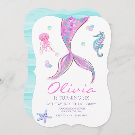 Mermaid Tail onder de uitnodiging tot vrijdag van (Voorkant / Achterkant)