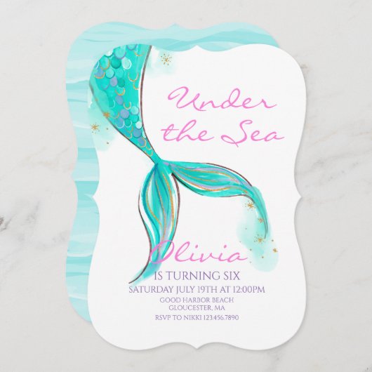 Mermaid Tail onder de uitnodiging tot vrijdag van (Voorkant / Achterkant)