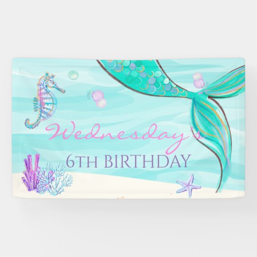 Mermaid Tail onder het Zee 'Birthday Banner' Spandoek (Horizontaal)