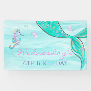 Mermaid Tail onder het Zee 'Birthday Banner' Spandoek