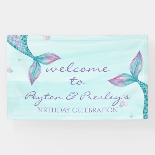 Mermaid Tail onder het Zee 'Birthday Banner' Spandoek (Horizontaal)