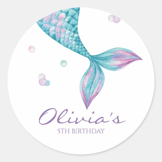 Mermaid Tail onder het Zee van Birthday Ronde Sticker (Voorkant)