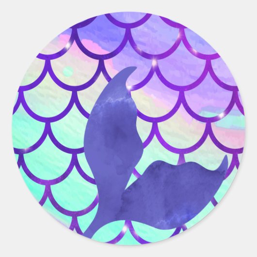Mermaid Tail Paars Ronde Sticker (Voorkant)