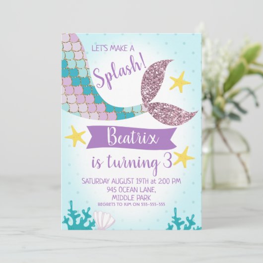 Mermaid Tail - Paarse en Blauwgroen uitnodiging to (Staand voorkant)