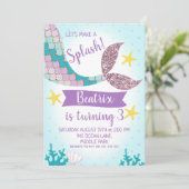 Mermaid Tail Purple Et Turquoise Invitation Annive (Debout devant)