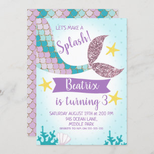 Mermaid Tail Purple Et Turquoise Invitation Annive