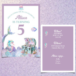 Mermaid Tail Purple Girly Birthday Invitation Kaart