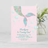 Mermaid Tail rose 1er anniversaire Invitation (Debout devant)