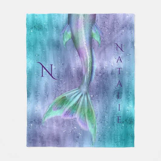 Mermaid Tail Sparkles Monogram Fleece Deken (Voorkant)