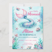 Mermaid Tail Teal Pink Girly Birthday Invitation (Devant)