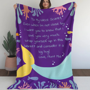 Mermaid Tail Underwater Scene Reef en Fish Letter Fleece Deken