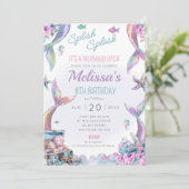Mermaid Tails Anniversaire Fête Invitation Splish  (Debout devant)