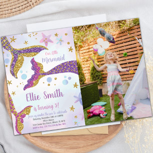 Mermaid Tails Glitter Birthday Invitation Kaart