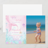 Mermaid Tale Anniversaire Invitation Avec Photo (Devant / Derrière)