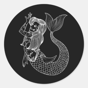 Mermaid Tattoo Mermaid Art Tattoo Girls Ronde Sticker