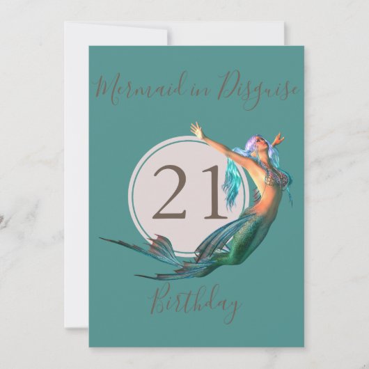 Mermaid-thema 21e verjaardagsfeestje kaart (Voorkant)