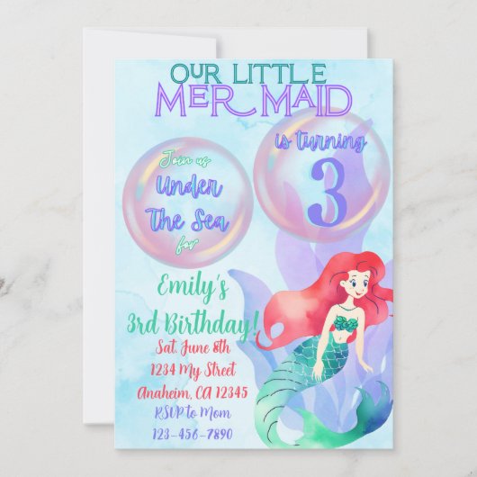 Mermaid Thème Anniversaire Invitation (Devant)