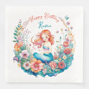 Mermaid Theme Floral Girl's Verjaardagsfeest Servet