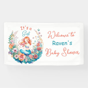 Mermaid Theme Floral Meisje's Baby shower Spandoek