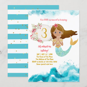 Mermaid Theme onder het Zee Baby Girl 3rd Birthday Kaart