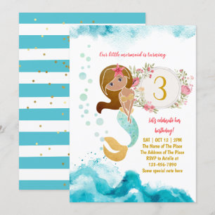 Mermaid Theme onder het Zee Baby Girl 3rd Birthday Kaart