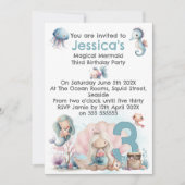Mermaid Themed 3rd  Birthday Invitation (Devant)