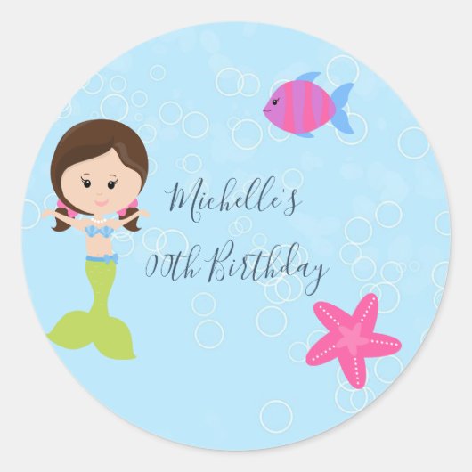 Mermaid themed Birthday Party Ronde Sticker (Voorkant)