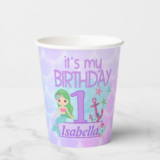 Mermaid themed verjaardagskaartjes papieren bekers