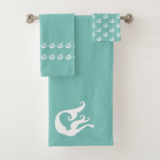 Mermaid Tidal Blauwgroen Blue en White Bad Handdoek (Insitu)