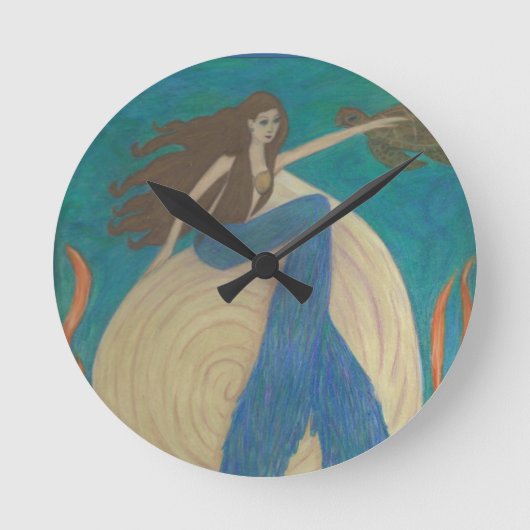 Mermaid & Turtle Wall Clock Ronde Klok (Voorkant)