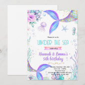 Mermaid twins party invitation (Devant / Derrière)