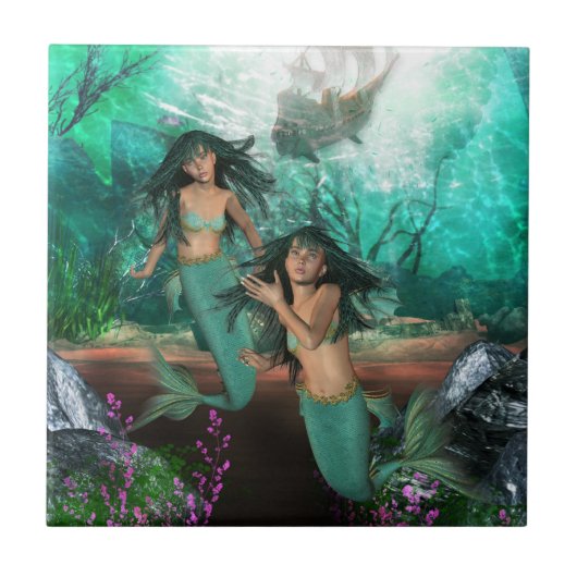 Mermaid Twins Tile Tegeltje (Voorkant)