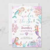 Mermaid Under The Sea 1st Birthday Invitation (Devant)