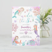 Mermaid Under The Sea 1st Birthday Invitation (Debout devant)